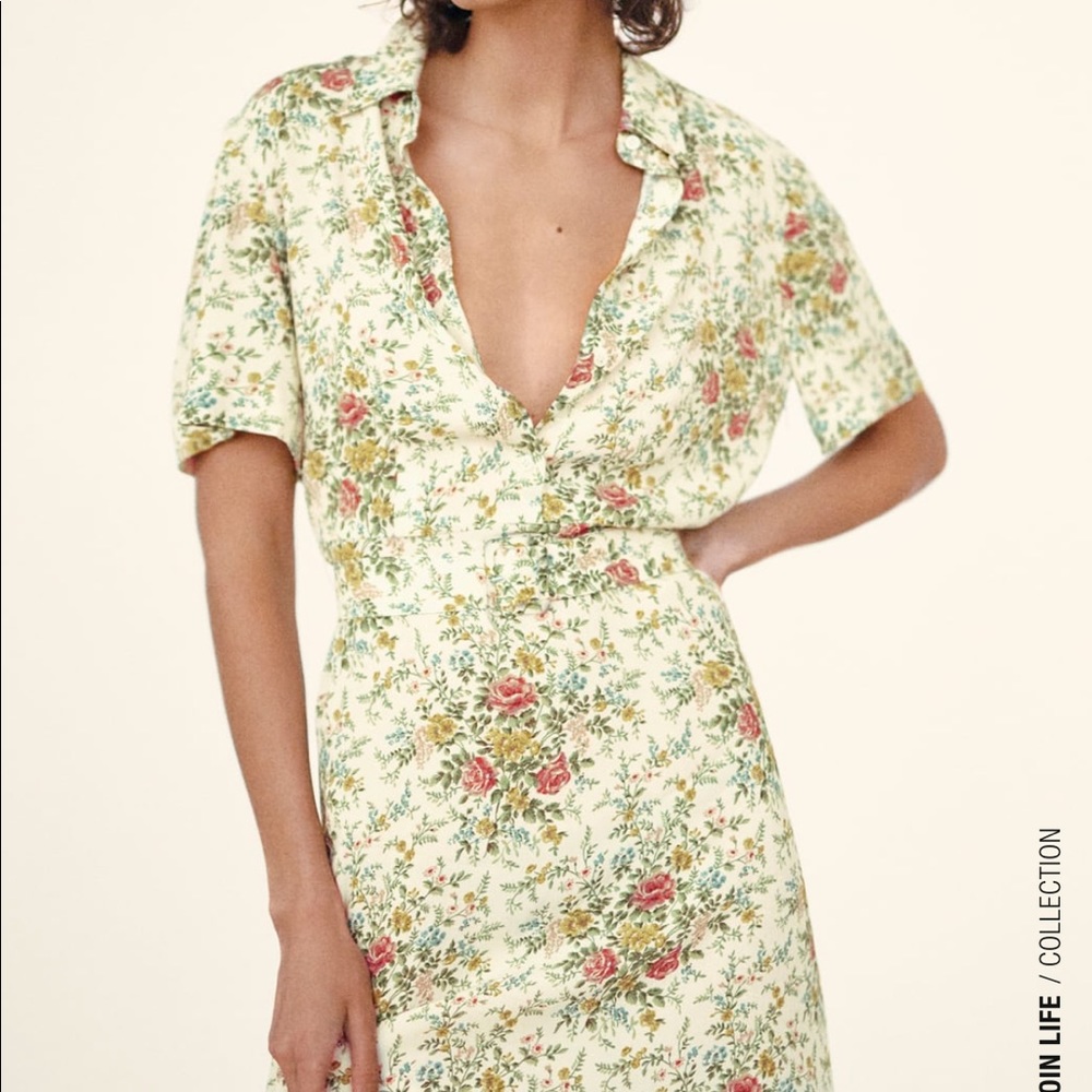 ZARA Floral Button Down Dress with Belt